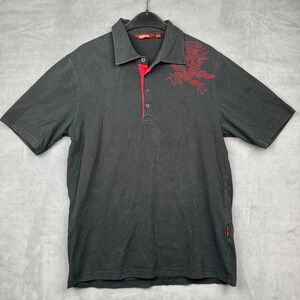 BENBO Mens Black Red Dragon‎ Embroidered Short Sleeve Polo Shirt Size M